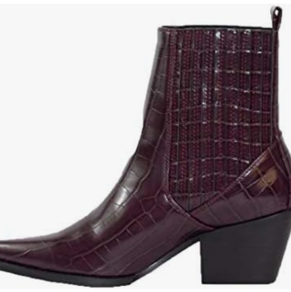 ARiderGirl Naomi Burgandy Western Croc Stacked Heel Pointed Toe Booties Size 6 - Picture 4 of 12